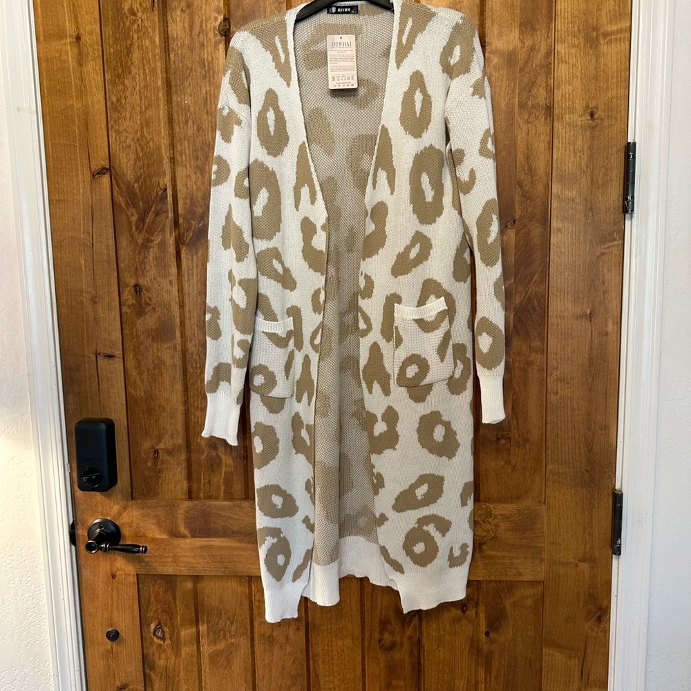 Leopard Print Open Front Cardigan Sweater